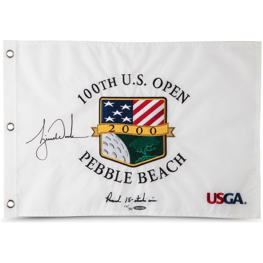TIGER WOODS Autographed 2000 US Open Inscribed "15 Stroke Win" Flag UDA LE 500
