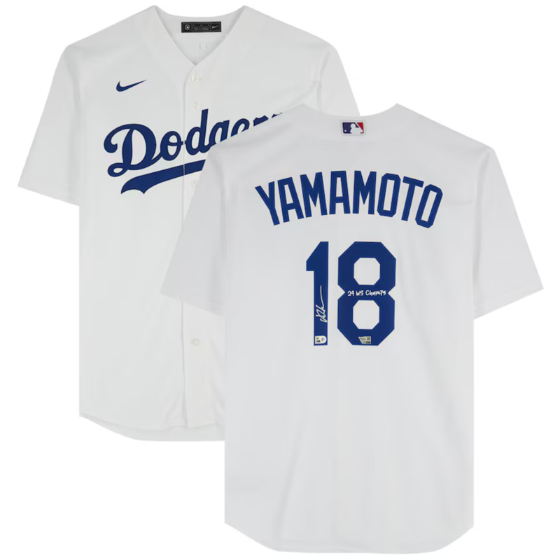 Yoshinobu Yamamoto Autographed "24 WS Champs" LA Dodgers White Jersey Fanatics