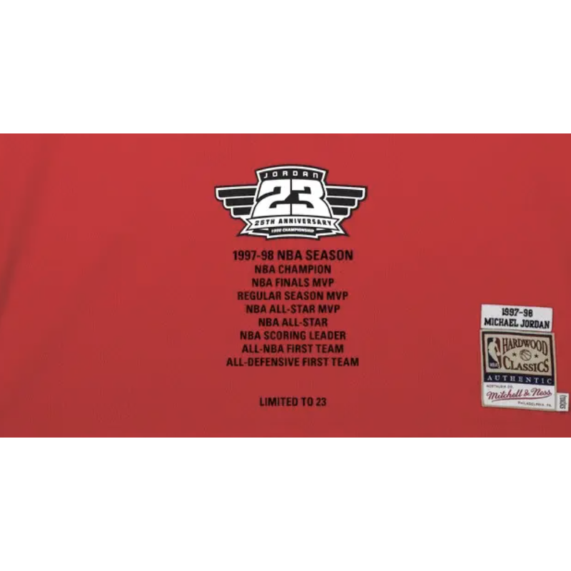 Michael Jordan Autographed 25th Anniversary 1998 Championship Embroidered 1997-98 Chicago Bulls NBA Finals Patch Red Authentic Mitchell & Ness Jersey LE 23 Upper Deck