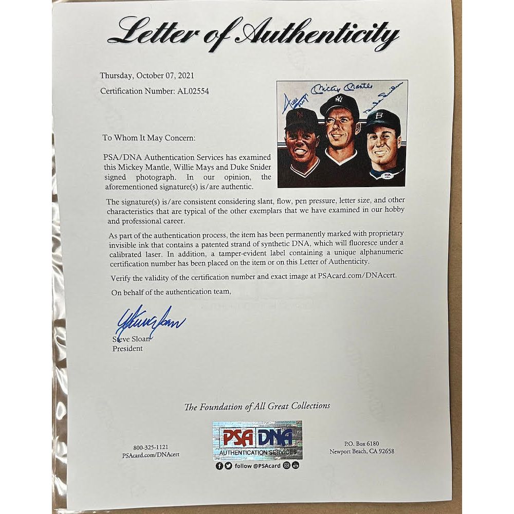 Mickey Mantle, Willie Mays & Duke Snyder Auto Baseball / Photo Display PSA/DNA
