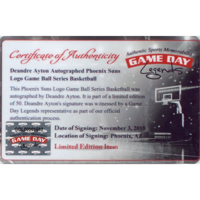 DEANDRE AYTON Autographed Phoenix Suns Logo Game Ball Series Spalding Basketball Limited Edition of 50 GAME DAY LEGENDS & STEINER