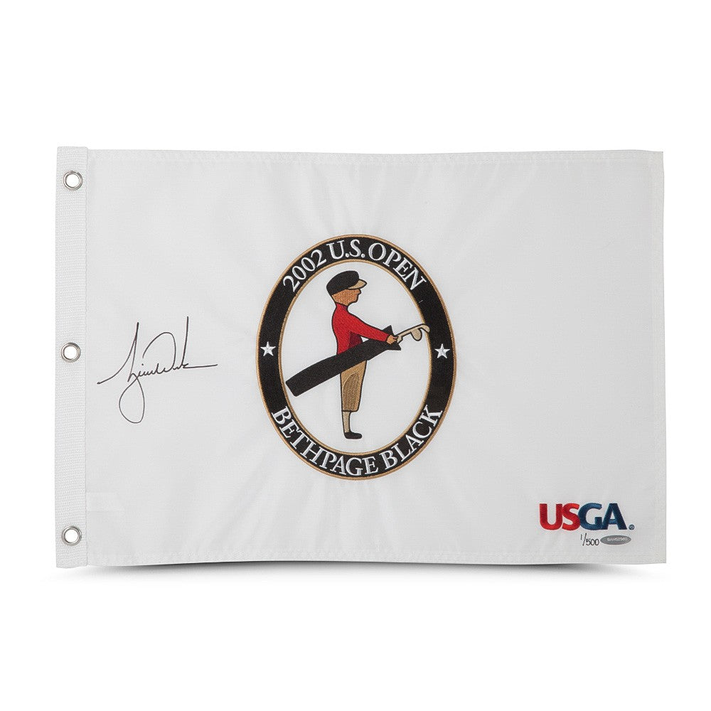 TIGER WOODS Autographed 2002 US Open Pin Flag UDA LE 500
