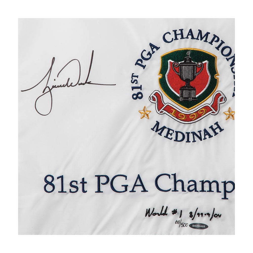 TIGER WOODS Autographed & Embroidered “World #1 8/99-9/04” 1999 PGA Championship Pin Flag UDA LE 500