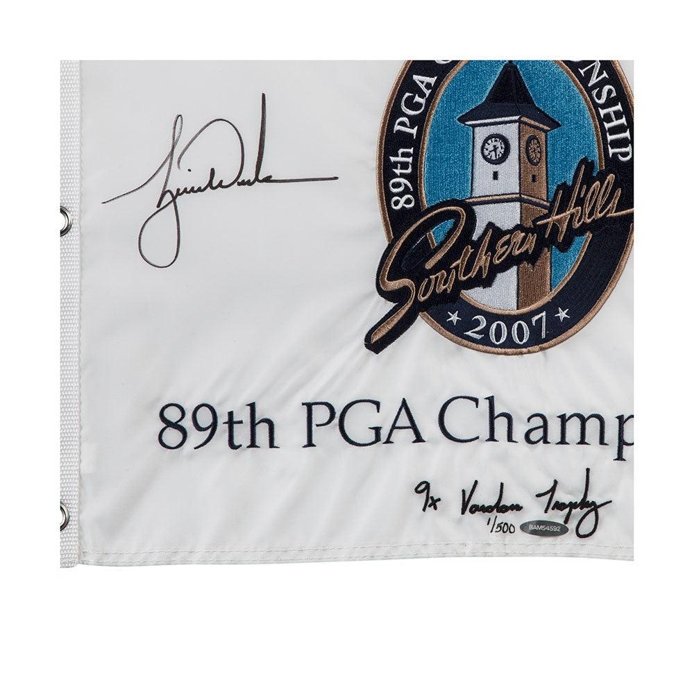 TIGER WOODS Autographed & Embroidered “9x Vardon Trophy” 2007 PGA Championship Pin Flag UDA LE 500