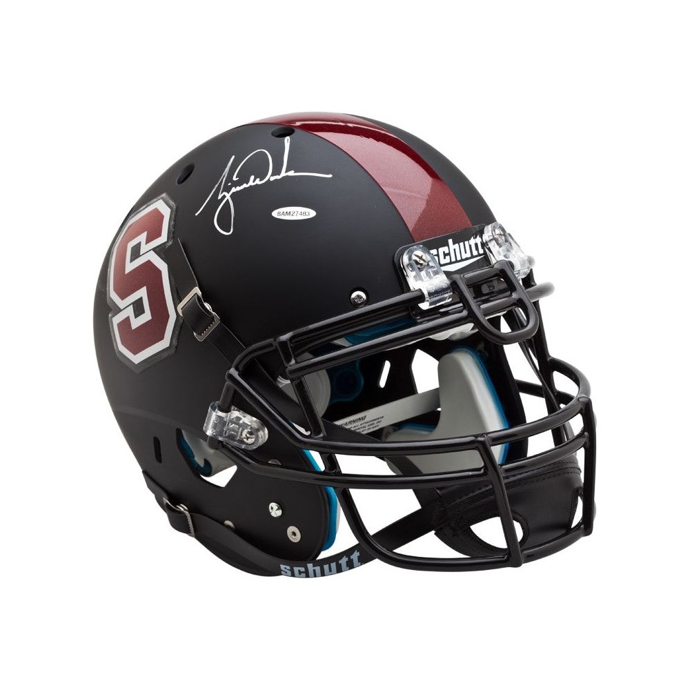 TIGER WOODS AUTOGRAPHED BLACK STANFORD AUTHENTIC HELMET UDA