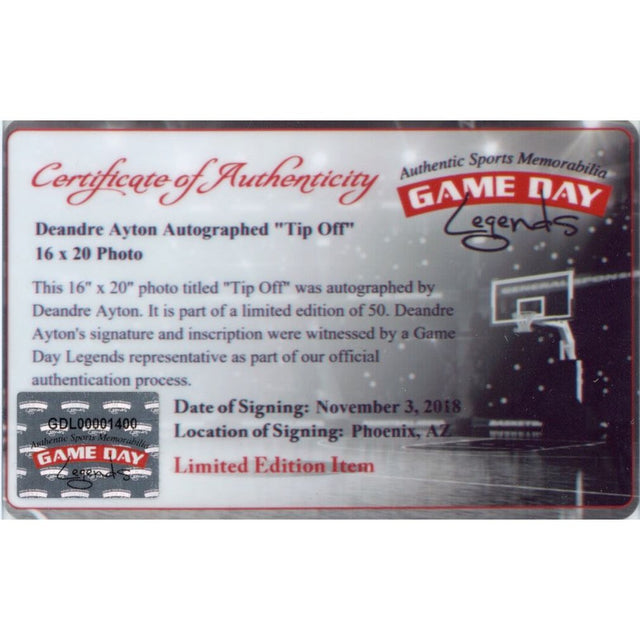 DEANDRE AYTON Autographed Phoenix Suns “Tip Off" 16" x 20" Photograph - Limited Edition of 50 - GAME DAY LEGENDS & STEINER