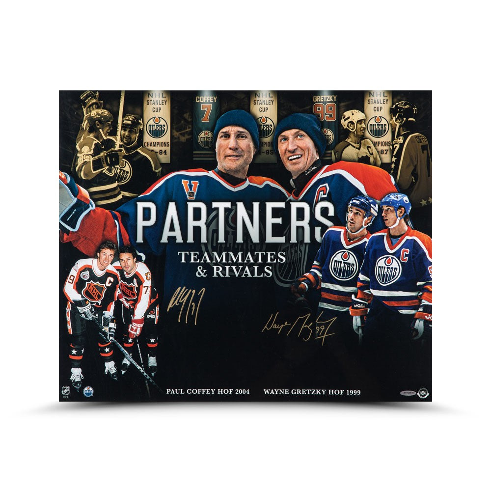 WAYNE GRETZKY and PAUL COFFEY Autographed Edmonton Oilers “PARTNERS” 20 x 24 Photo 20 UDA