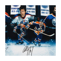 WAYNE GRETZKY, PAUL COFFEY and GRANT FUHR Autographed Edmonton Oilers 36 x 18 “Outstanding Oilers”Inscribed Photo UDA LE 50