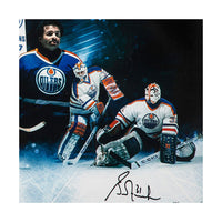 WAYNE GRETZKY, PAUL COFFEY and GRANT FUHR Autographed Edmonton Oilers 36 x 18 “Outstanding Oilers”Inscribed Photo UDA LE 50