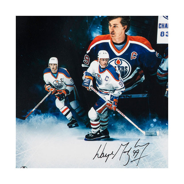WAYNE GRETZKY, PAUL COFFEY and GRANT FUHR Autographed Edmonton Oilers 36 x 18 “Outstanding Oilers”Inscribed Photo UDA LE 50